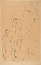 Schiele with Nude Model before the Mirror, 1910